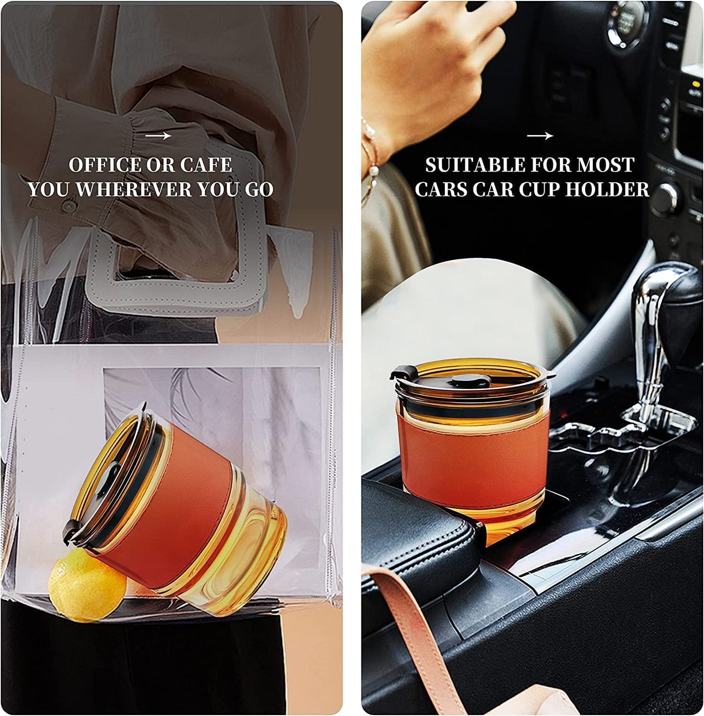 Glass Tumbler with Lid and Glass Straw, Leather Sleeve (Personalise)