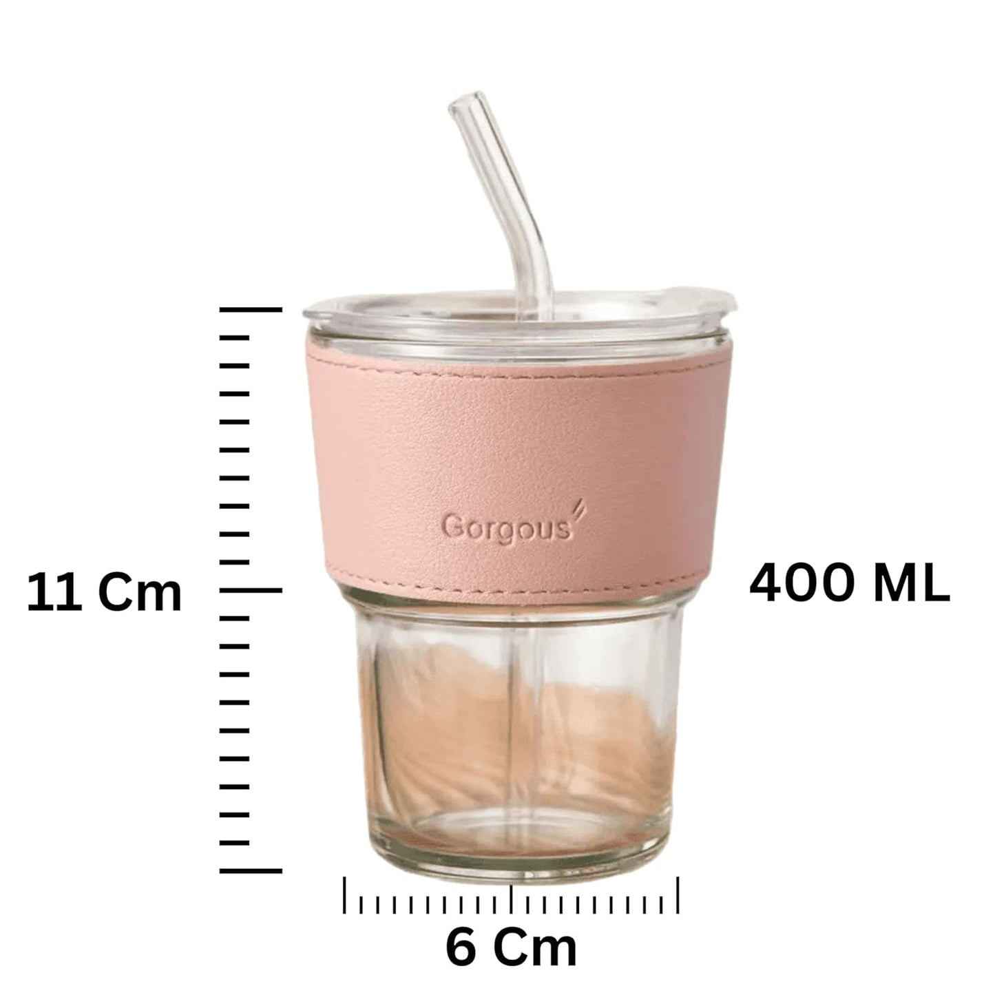 Glass Tumbler with Lid and Glass Straw, Leather Sleeve (Personalise)